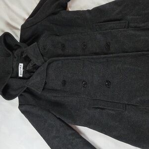 TRENDZ Women's Wool Charcoal Black Grey Hooded Peacoat XL